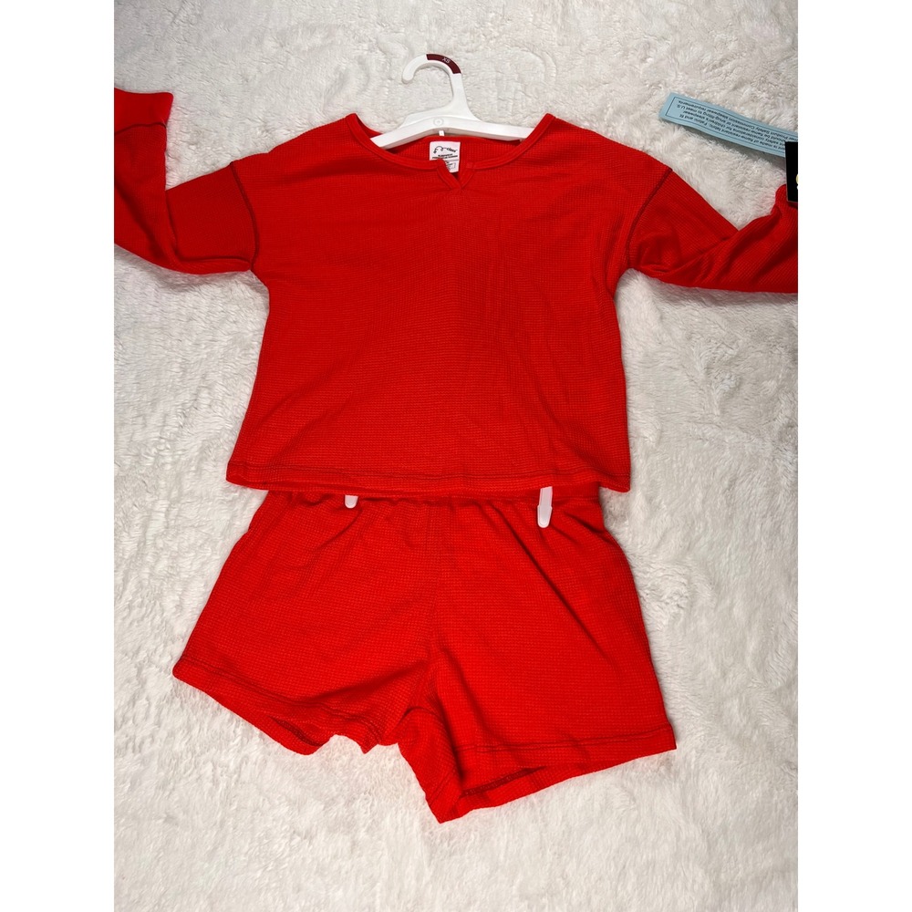 Art Class Red Waffle Knit Pajama Set Top Shorts Kids Size XS 4/5 NWT